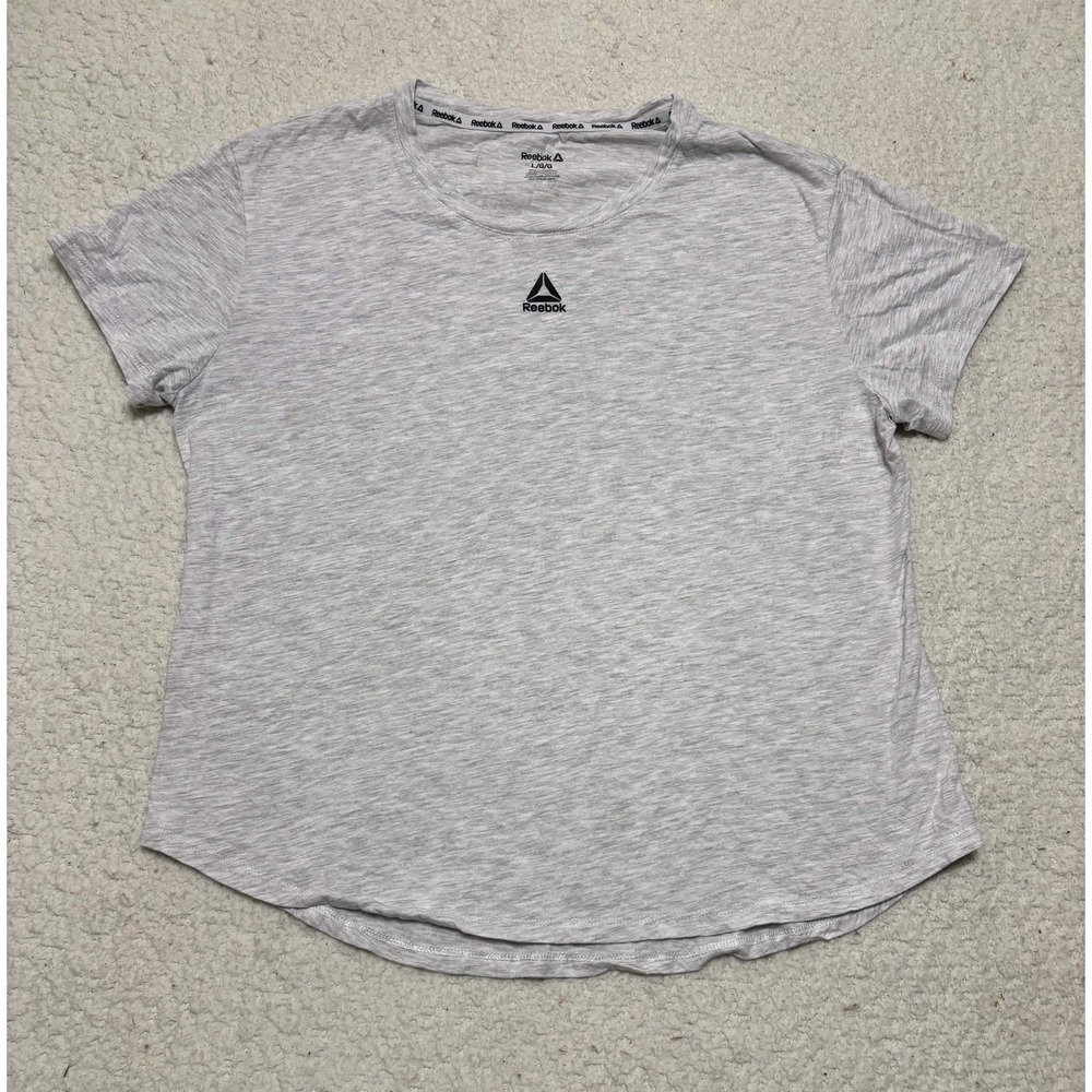 Reebok Womens T-Shirt Basic Heather Gray Crewneck Raglan Graphic Tee Size L